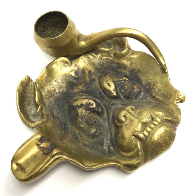 Antique Victorian Solid Brass Carved Bulldog Ashtray Match Antique Victorian Solid Brass Carved Bulldog Ashtray Match