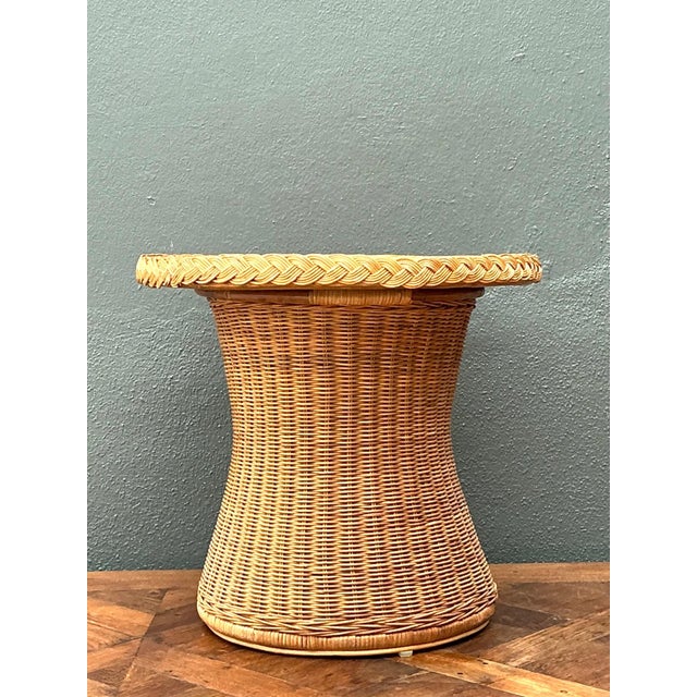 Late 20th Century Vintage Braided Rattan Accent Table For Sale - Image 5 of 16