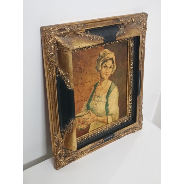 Michel Capron, Young Woman with a Bowl, 1950, Oil on Canvas, Framed For Sale - Image 3 of 10