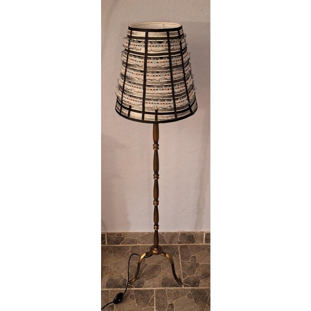 Mid-Century Floor Lamp with Brass Base and Fabric Shade from Lamplove, 1950s For Sale - Image 6 of 8