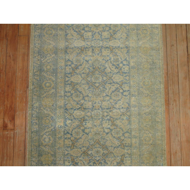Antique Zabihi Collection Narrow Pale Blue Gold Persian Tabriz Runner - 2'4" x 13'9" For Sale - Image 9 of 9