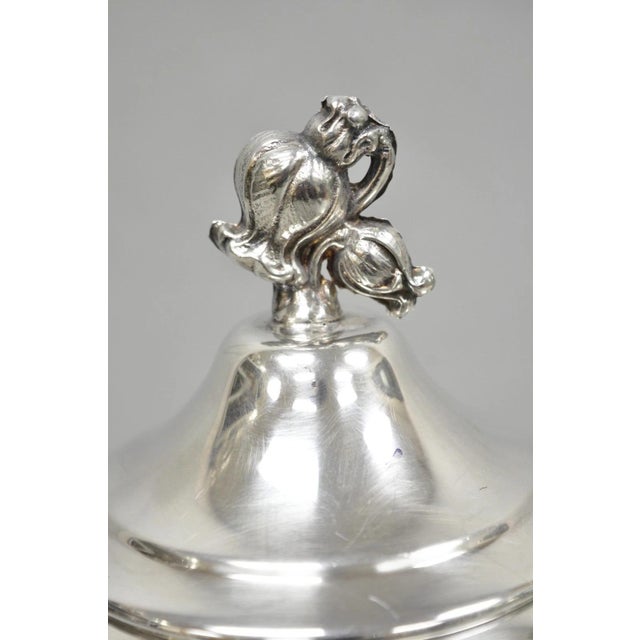 Vintage English Art Nouveau Silver Plated Tulip Flower Handle Design Teapot For Sale - Image 4 of 12