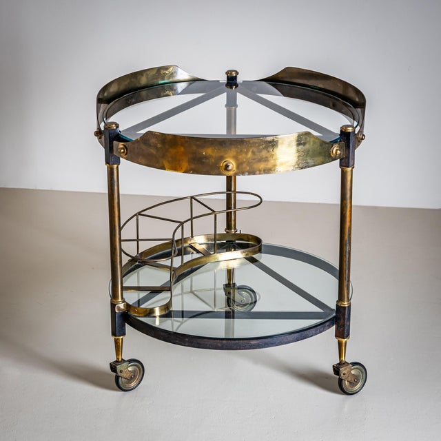 Brass and Glass Bar Cart, Italy, Mid-20th Century For Sale - Image 14 of 18