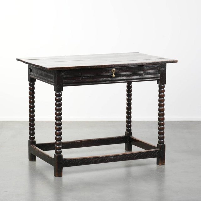 Antique English Oak Side Table with Drawer and Bobbin Turned Legs., 18th Century For Sale - Image 12 of 12