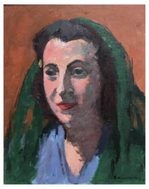 Georges Dessouslavy, Portrait de Femme au Foulard Vert, 1943, Oil on Canvas, Framed