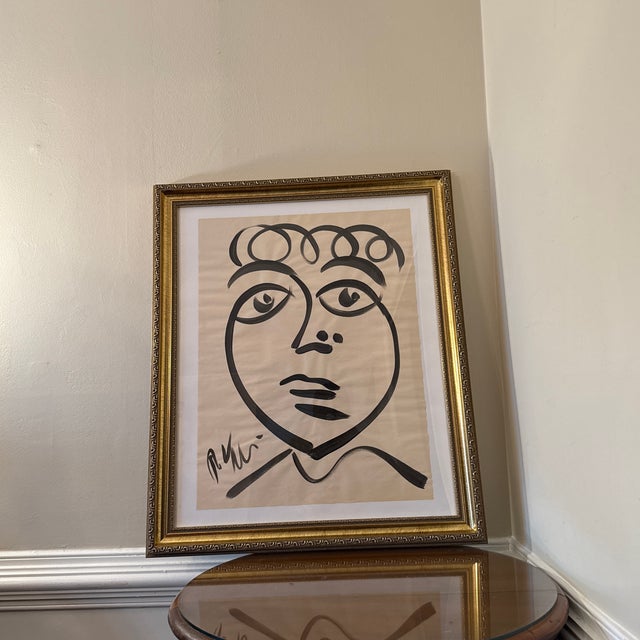 Wood Peter Keil Original Black & White Abstract Portrait Painting ~ Framed For Sale - Image 7 of 10