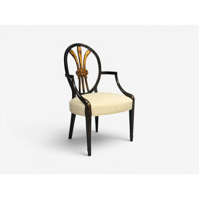 Wood Neoclassical, Prince of Wales Armchairs, Ebonized Wood, Gilt, Silk, Usa, 19th C. For Sale - Image 7 of 18