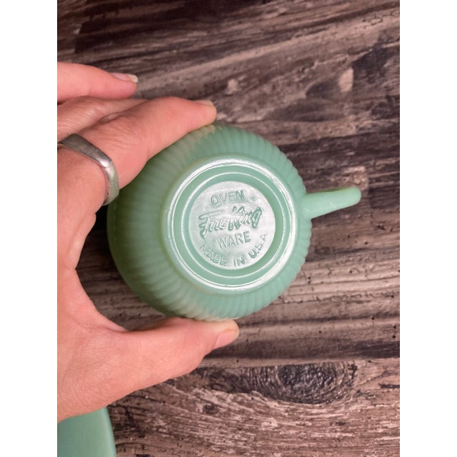 1940s 1940s FireKing Jadeite 3 Piece Place Settings- Jane Ray Pattern For Sale - Image 5 of 6