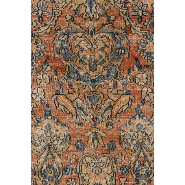 Persian Antique Kerman Lavar Orange-Brown and Blue Wool Persian Floral Rug For Sale - Image 3 of 8