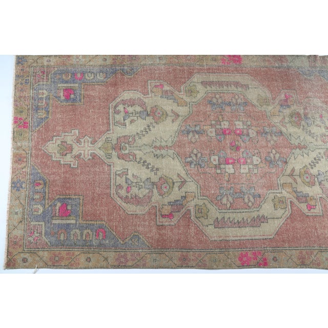 Textile Vintage Turkish Oushak Rug – Soft Earth Tones With Tribal Medallion Design - 4' 3'' X 7' 5'' For Sale - Image 7 of 11