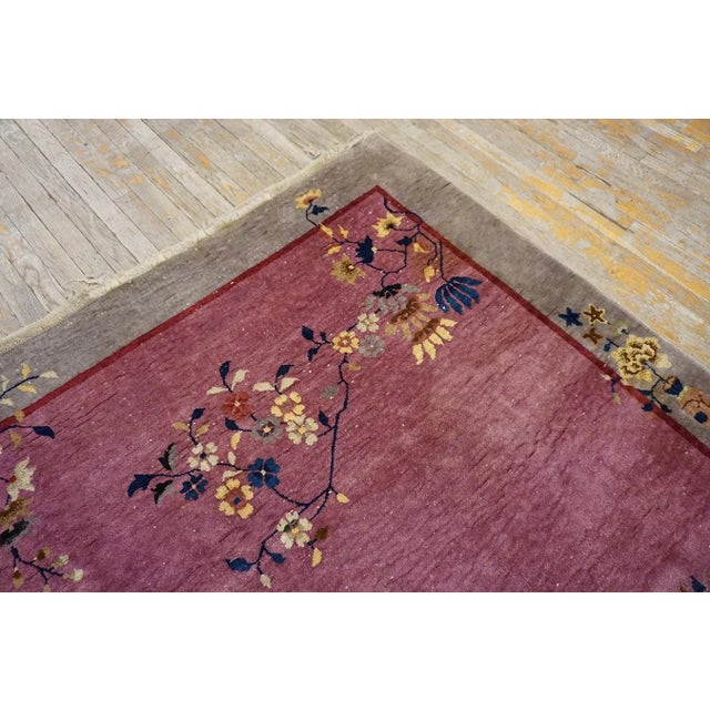 Violet 1920s Purple Floral Antique Chinese Art Deco Carpet 6' X 8'10" Handknotted Wool Rug For Sale - Image 8 of 15
