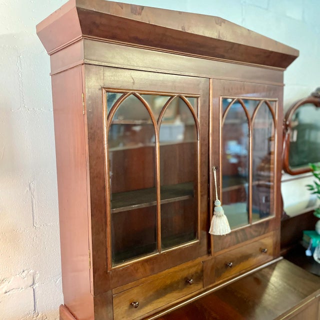 Antique 1800s Flame Mahogany Sheraton-Style Secretary For Sale - Image 4 of 10