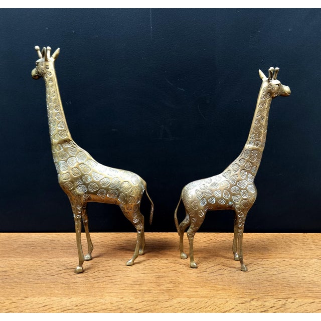 Pair of Vintage MCM Hollywood Regency Brass Giraffes 18 Inches High For Sale - Image 4 of 6