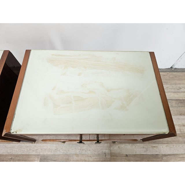 Metal Vintage Walnut Clad Nightstands with Glass Tops, 1960s, Set of 2 For Sale - Image 7 of 18