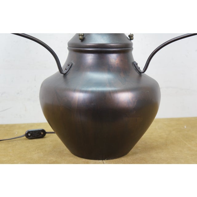 1990s Attributed to Dirk Van Erp 3 Light Arts & Crafts Copper Vase Lamp Mica Shade 22" For Sale - Image 9 of 18