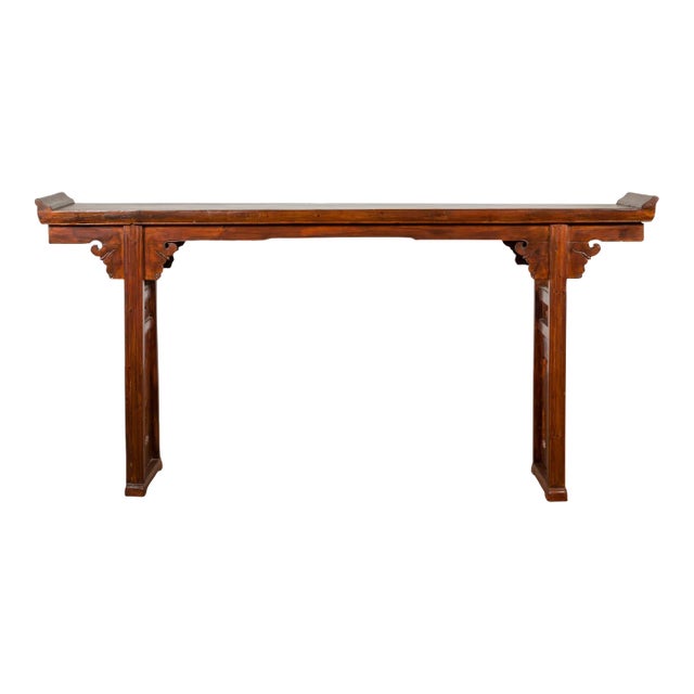 Chinese Late Qing Dynasty Altar Console Table with Lateral Pierced Tree Motifs For Sale