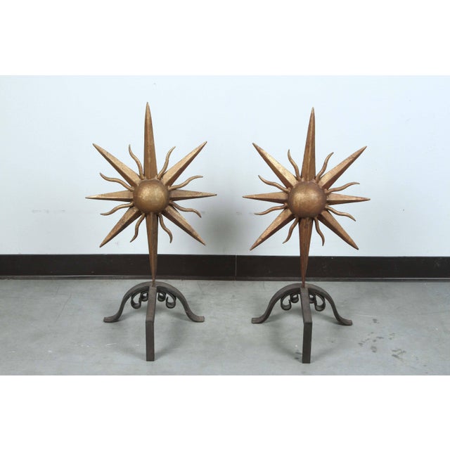 Sunburst Andirons - a Pair For Sale - Image 4 of 5