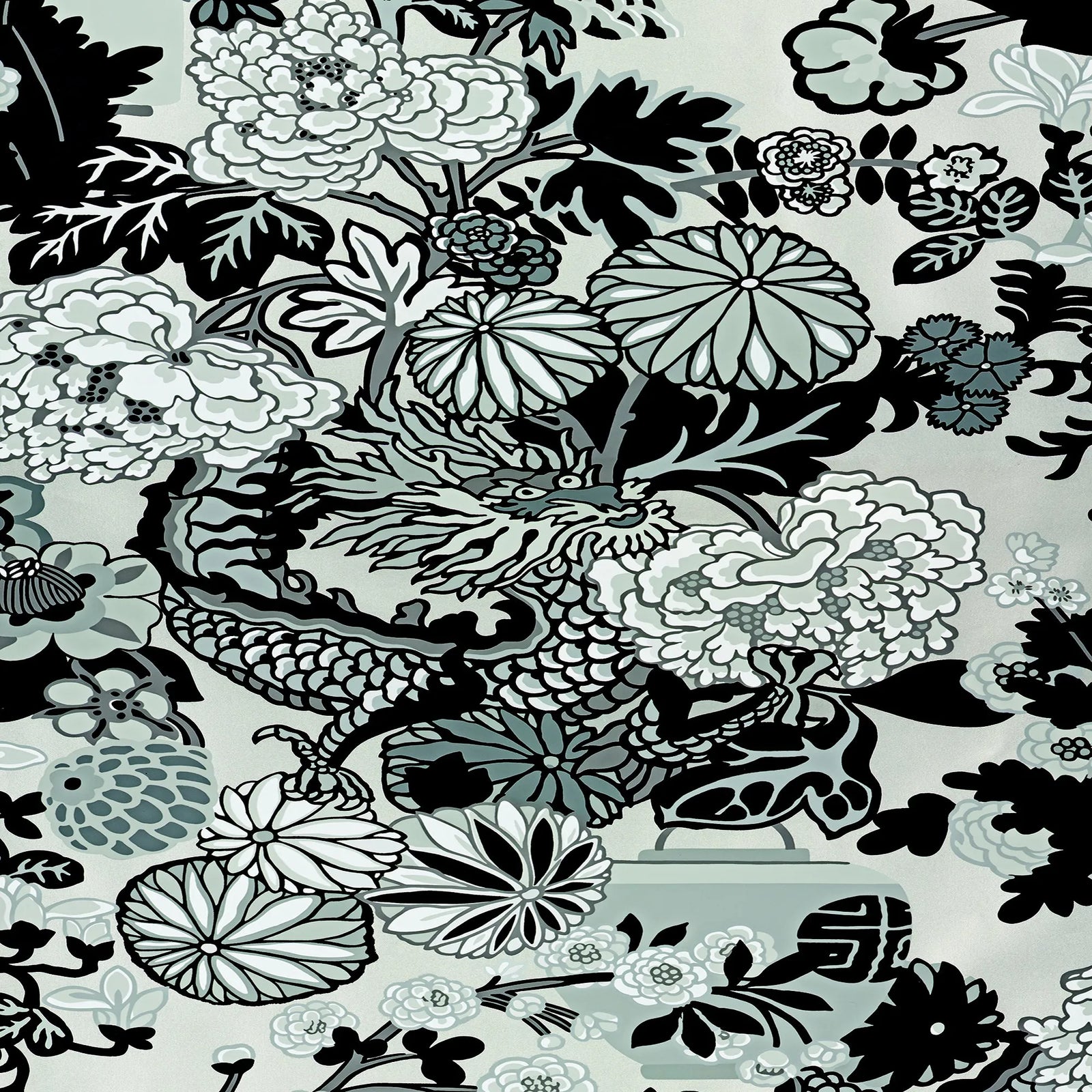 Sample Schumacher Chiang Mai Dragon Wallpaper in Smoke Chairish