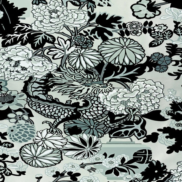 Sample - Schumacher Chiang Mai Dragon Wallpaper in Smoke For Sale