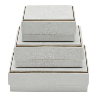 Set of 3 Square Boxes in White Shagreen With Brass Frame by R&y Augousti For Sale