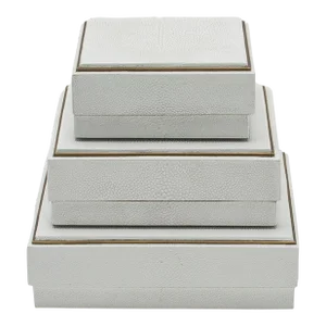 Set of 3 Square Boxes in White Shagreen With Brass Frame by R&y Augousti