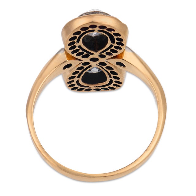 1910s Edwardian Diamond Ruby Emerald 14k Yellow Gold Toi Et Moi Ring, Size 6.75 For Sale In Los Angeles - Image 6 of 6