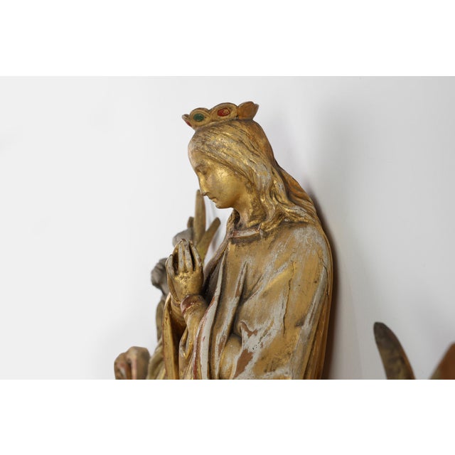 19th Century French Carved Oak Statue of the Holy Virgin For Sale - Image 4 of 12