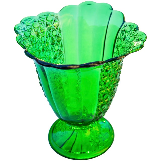 Mid-Century Modern Vintage Hand-Cut Textured Green Vase For Sale - Image 3 of 7
