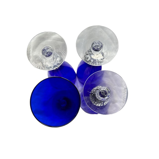 Morgantown Glass Vintage Morgantown Glass Ritz Blue Cobalt Golf Ball Tumbler, Wine Glass, Water Goblet, Goblet Stems - Set of 4 For Sale - Image 4 of 5