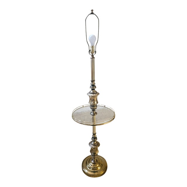 Vintage Brass & Glass Table Floor Lamp For Sale