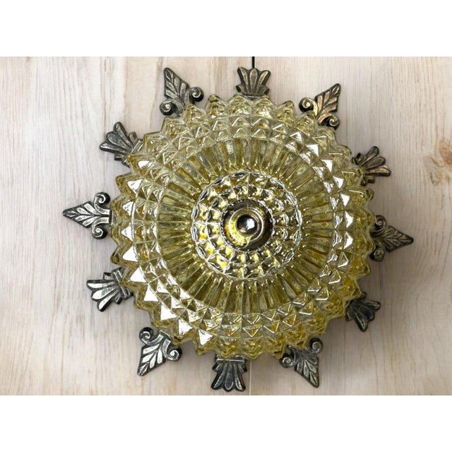 Large Regency Style Iridescent Glass and Brass Flush Mount, 1960s For Sale - Image 4 of 11