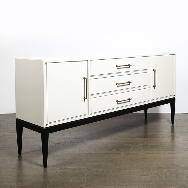 Mid-Century Cream Lacquer W/ Black Lacquer Supports Sideboard by Tommi Parzinger For Sale - Image 18 of 18