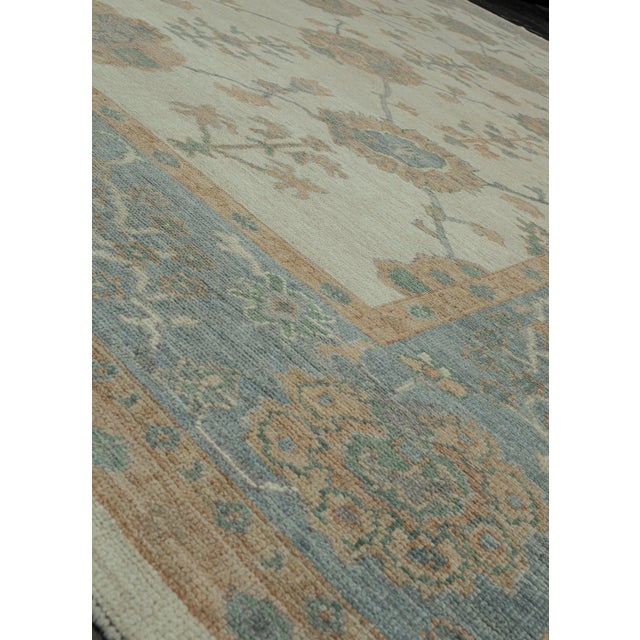 Modern Turkish Oushak Rug Ivory and Sky Blue Handwoven Wool Rug 9'10" X 13'11" For Sale - Image 3 of 9