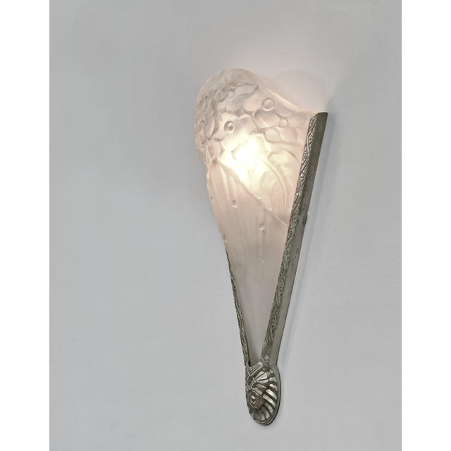 Silver French Art Deco Ejg Floral Slip Shades Wall Sconces 1930s - A Pair For Sale - Image 8 of 12
