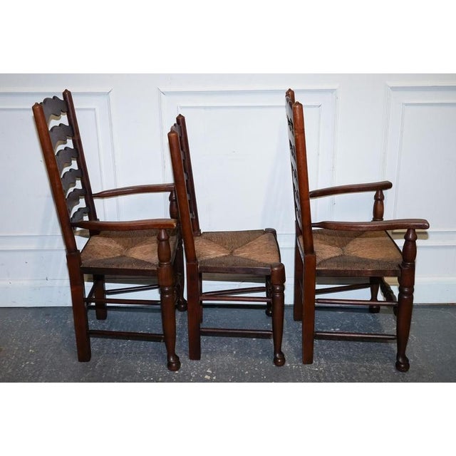 Textile Antique English Rush Seat Ladderback Dining Chairs, 1910s, Set of 6 For Sale - Image 7 of 18