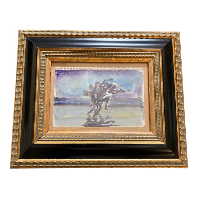 1970’s Original Watercolor Abstract Figures Dancing Painting For Sale