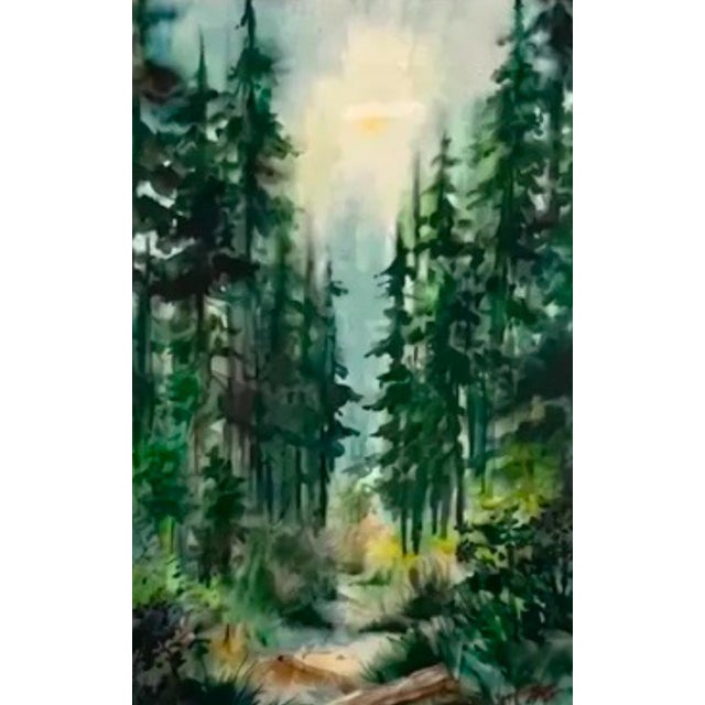 1972 Forestscape Watercolor Signed "Berg" For Sale - Image 4 of 5