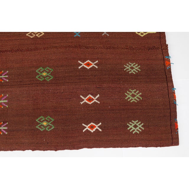 1960s Mid 20th Century Handwoven Brown Tribal Rug With Colorful Motifs For Sale - Image 5 of 10