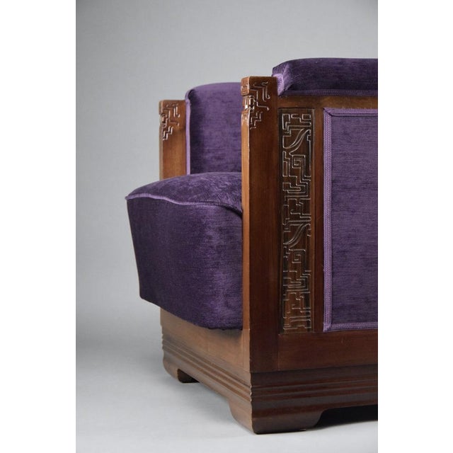 Art Deco Jatoba Wood and Purple Velvet Lounge Chair, 1930 For Sale - Image 9 of 13