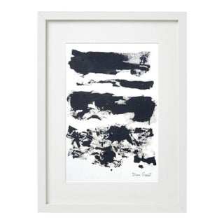 # 13.5" by 16.7" Black and White Minimalist Abstraction 'Fields' Series # 4 Joan Mitchell Inspired One-of-a-Kind High-End Framed Original Painting For Sale