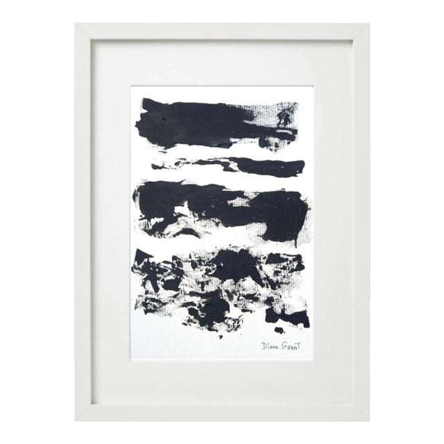 # 13.5" by 16.7" Black and White Minimalist Abstraction 'Fields' Series # 4 Joan Mitchell Inspired One-of-a-Kind High-End Framed Original Painting For Sale