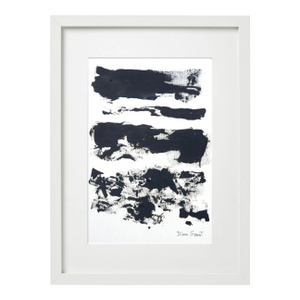 # 13.5" by 16.7" Black and White Minimalist Abstraction 'Fields' Series # 4 Joan Mitchell Inspired One-of-a-Kind High-End Framed Original Painting
