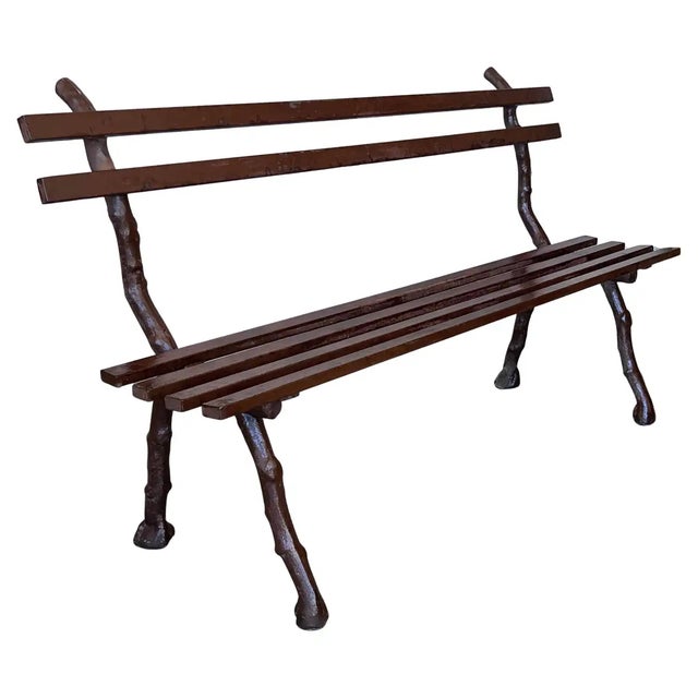 Brown 19th Century French Provincial Brown Garden Bench With Cast Iron Legs For Sale - Image 8 of 8