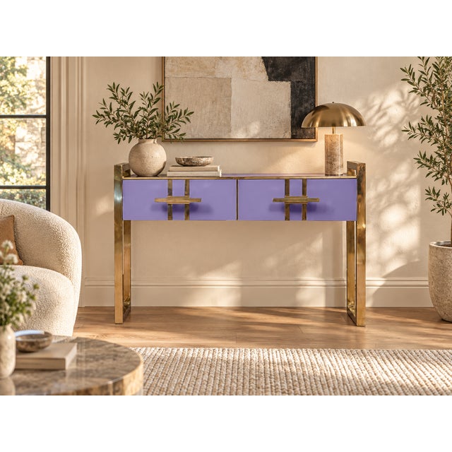 Gold Italian Console Table in Purple Murano Glass and Brass from Justfurnituress SRL For Sale - Image 8 of 10