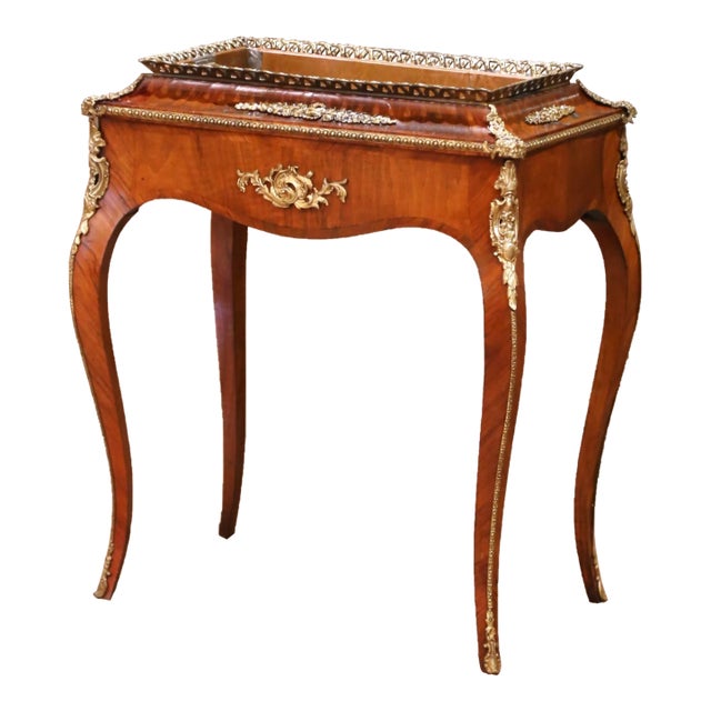 19th Century French Louis XV Veneer Jardinière With Bronze Ormolu Mounts & Zinc Tray For Sale