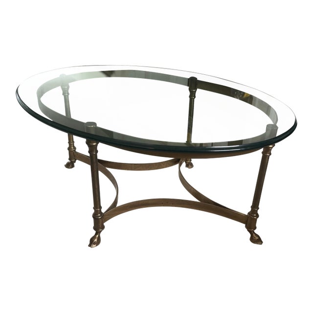 1960s Italian Brass & Glass Hooved Foot Cocktail Table For Sale