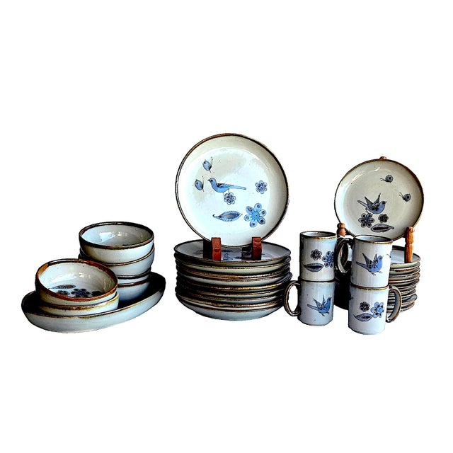 Vintage Set of Tonala El Palomar Blue by Ken Edwards Pottery Dinnerware, 31 Pieces For Sale - Image 11 of 14