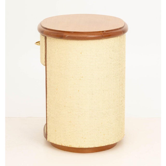 Late 20th Century Vintage Modern Walnut and White Painted Rattan Bedside Table For Sale - Image 5 of 7