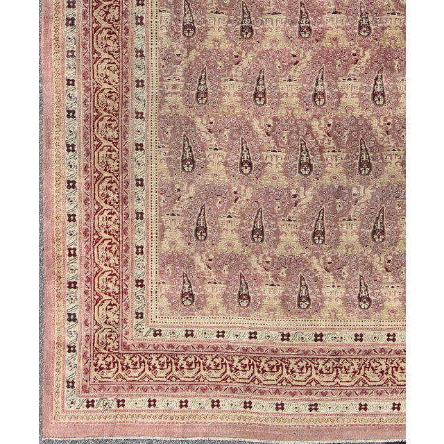 Indian Antique Amritsar Rug With Paisley Pattern In, Lavender, Purple, Pink & Yellow 9' X 11'10 For Sale - Image 3 of 10