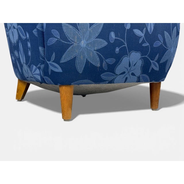 Wood Danish Modern, Wingback Chair, Blue Fabric, Wood, Denmark, 1940s For Sale - Image 7 of 10